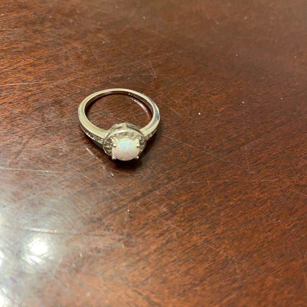 Silver ring with CZs and faux opal. - Picture 9 of 15